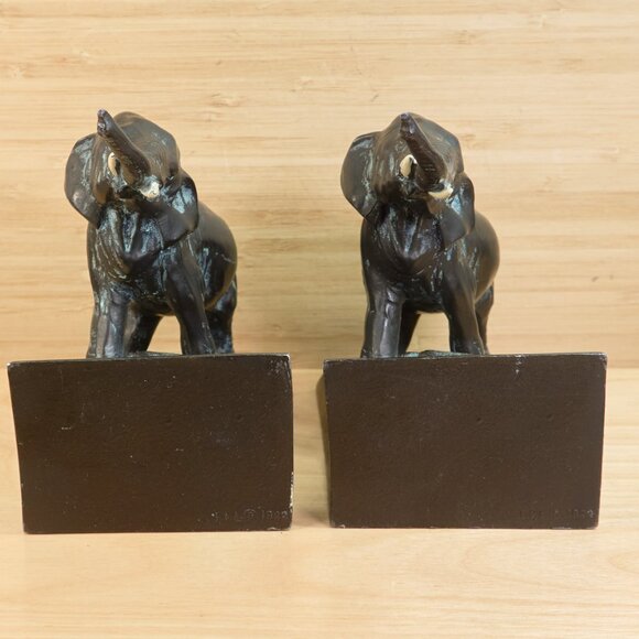 Antique 1922 Ronson Cast Metal Elephant Bookends / Vintage Elephant Shelf Decor - Picture 8 of 10